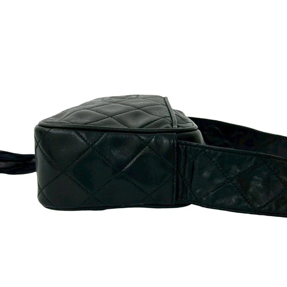 CHANEL Black Lambskin Leather Logo Shoulder Bag